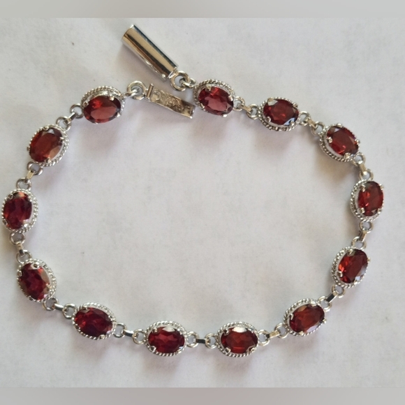 Sterling Silver Garnet Ring, Earrings And Tennis Bracelet Set - Picture 11 of 12